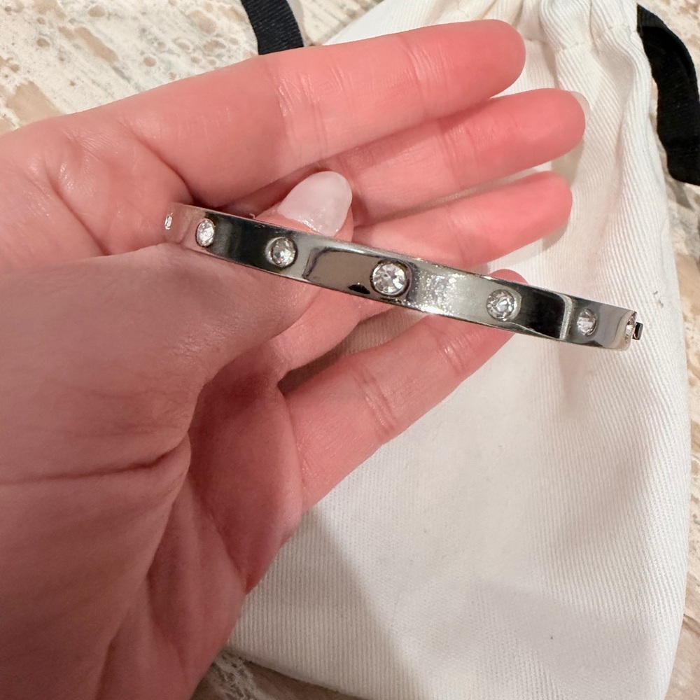 Kate Spade Silver and Crystal Hinged Bangle Bracelet